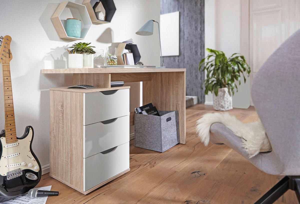 Schreibtisch Eiche Sonoma Nachbildung weiß B/H/T: ca. 120x76x53 cm Schreibtisch - Eiche/weiß (120,00/76,00/53,00cm) - Wohnling