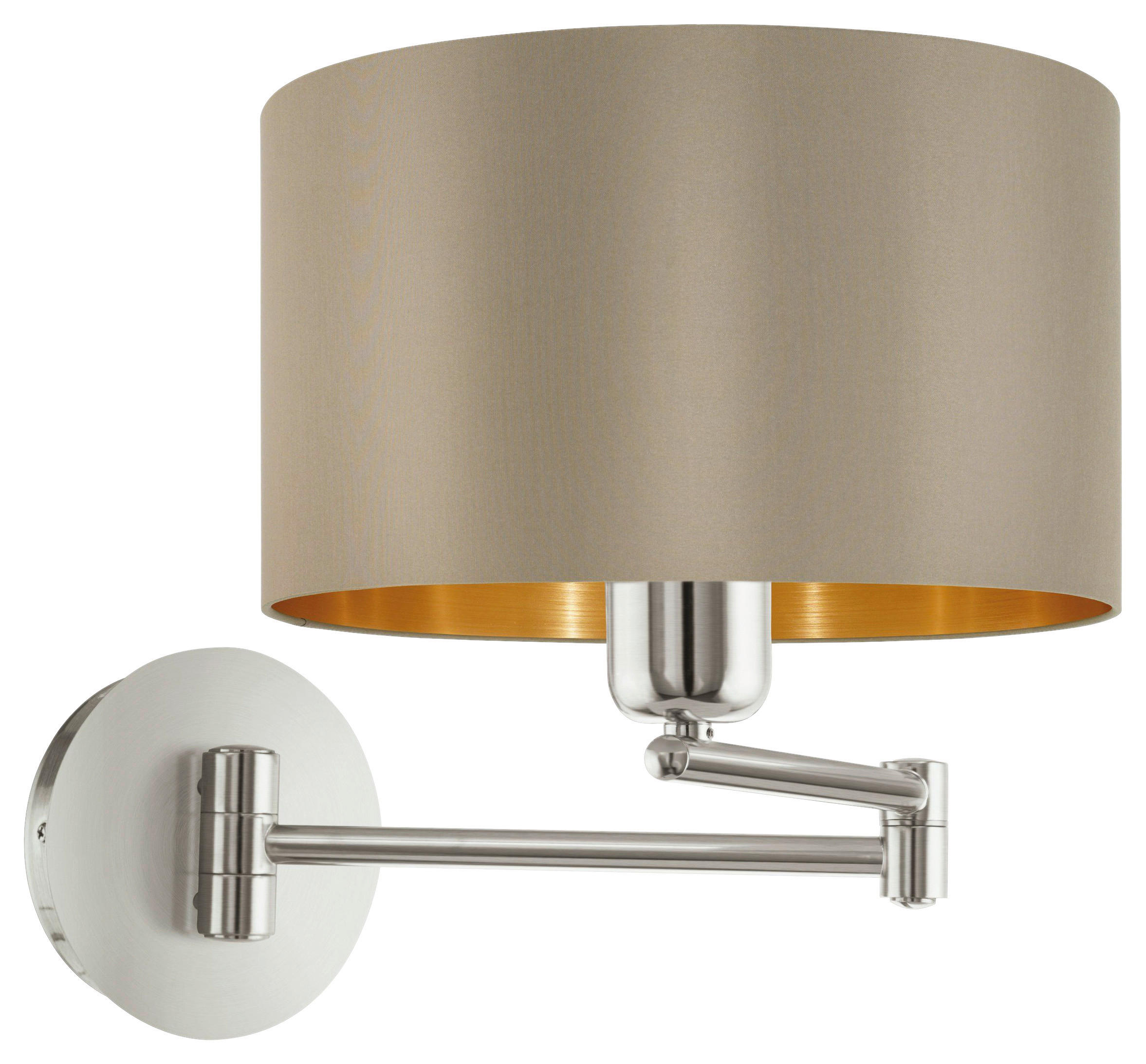 Eglo Wandleuchte Chrom braun gold Metall Textil Kunststoff B/H/L: ca. 23x26,5x59,5 cm E27 1 Brennstellen Maserlo - braun/gold (59,50/23,00/26,50cm) - Eglo