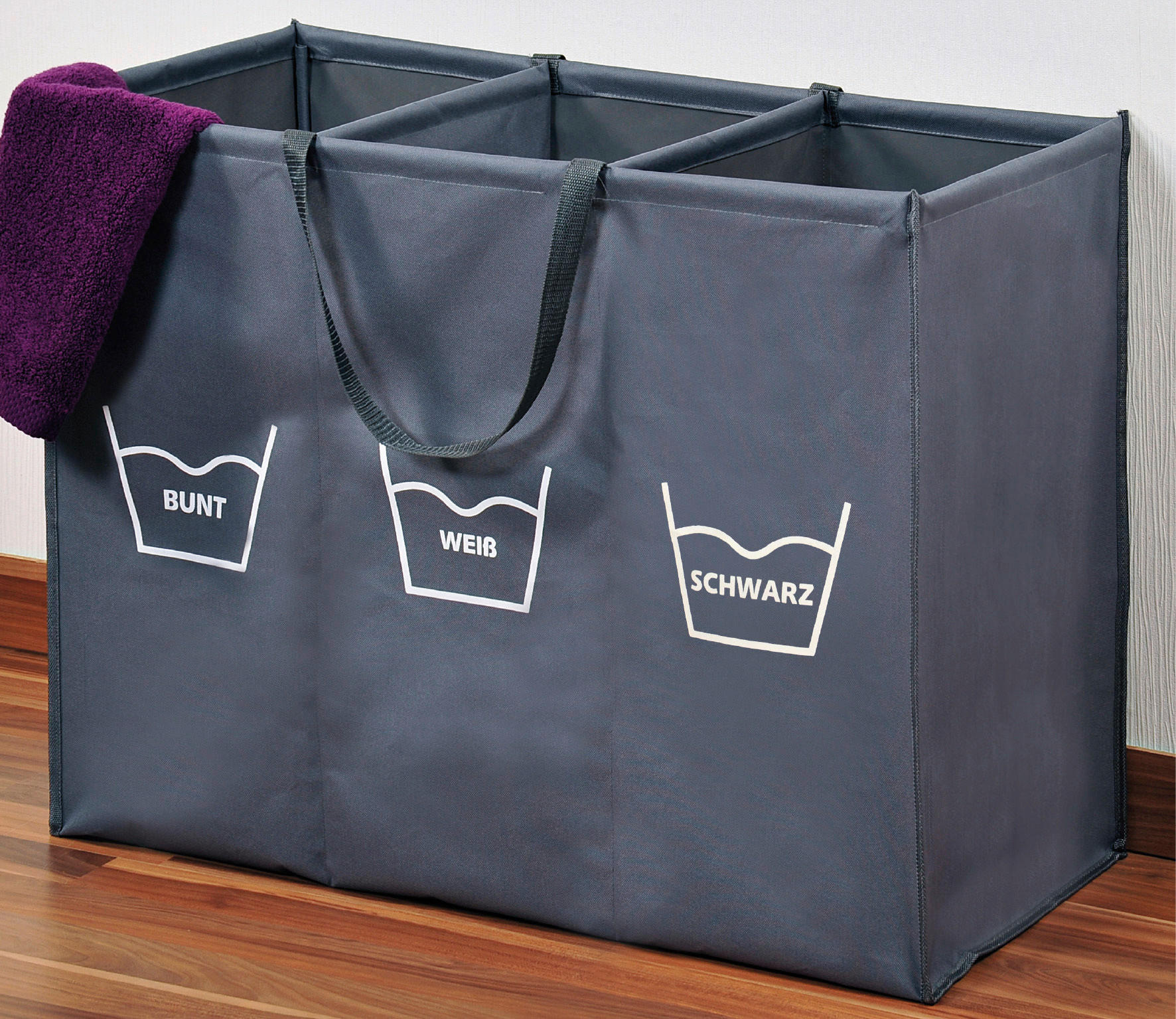 Kesper Wäschesammler grau Polyester B/H/L: ca. 36x60x74 cm Wäschesammler_3er-Einteilung - grau (74,00/36,00/60,00cm) - Kesper