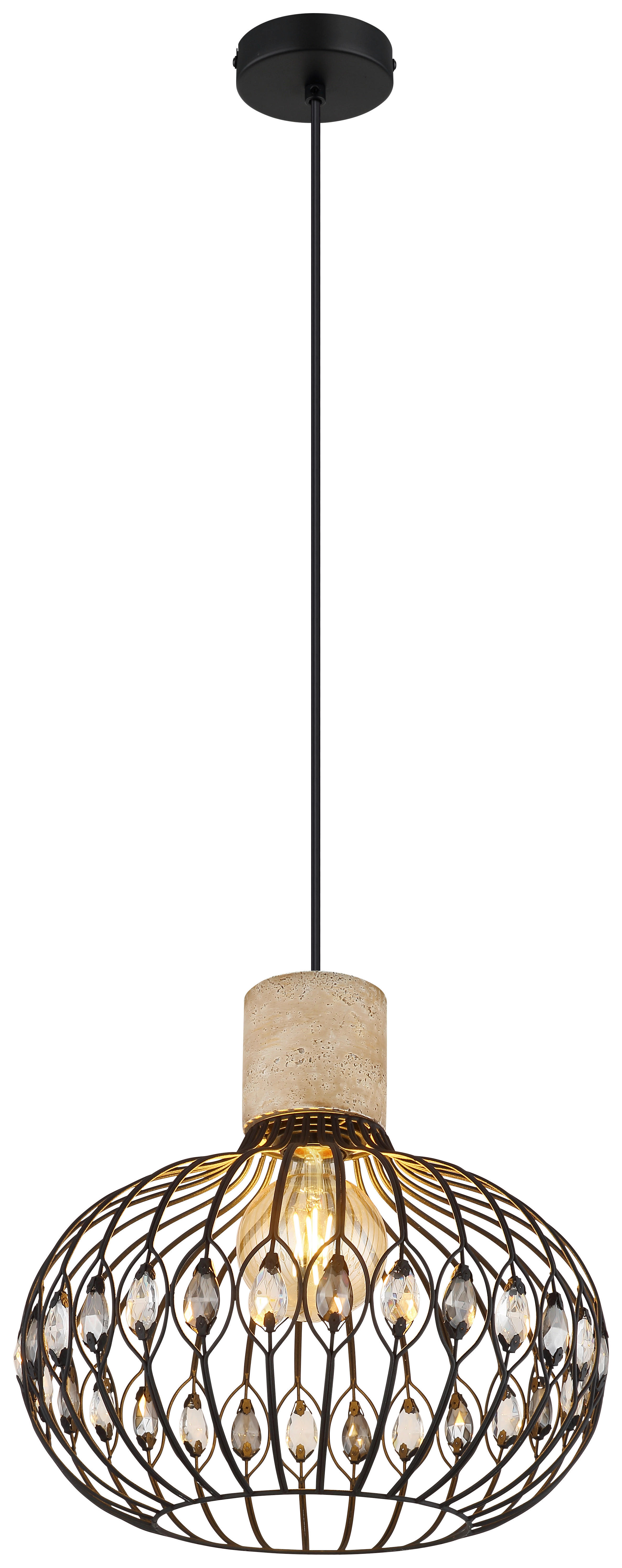 GLOBO Hängeleuchte mattschwarz grau Rauch Glas Metall H/D: ca. 150x38 cm E27 1 Brennstellen DORTHY - mattschwarz/Rauch (38,00/150,00cm) - GLOBO