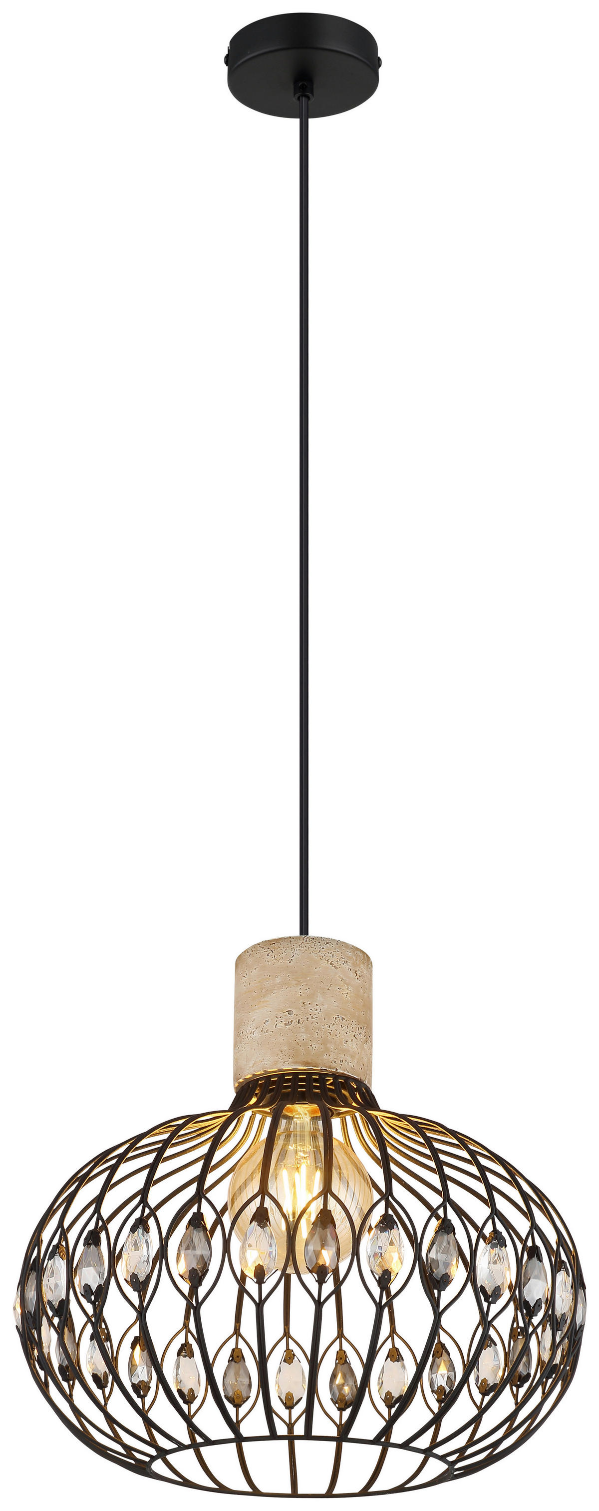 GLOBO Hängeleuchte mattschwarz grau Rauch Glas Metall H/D: ca. 150x38 cm E27 1 Brennstellen DORTHY - mattschwarz/Rauch (38,00/150,00cm) - GLOBO