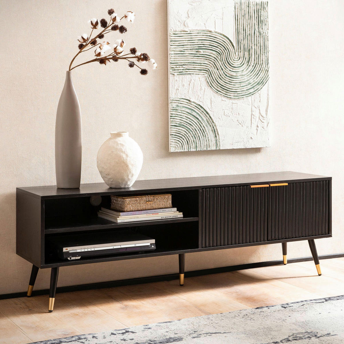 Lowboard schwarz B/H/T: ca. 150x51x39 cm TV & Lowboard - schwarz (150,00/51,00/39,00cm) - Wohnling