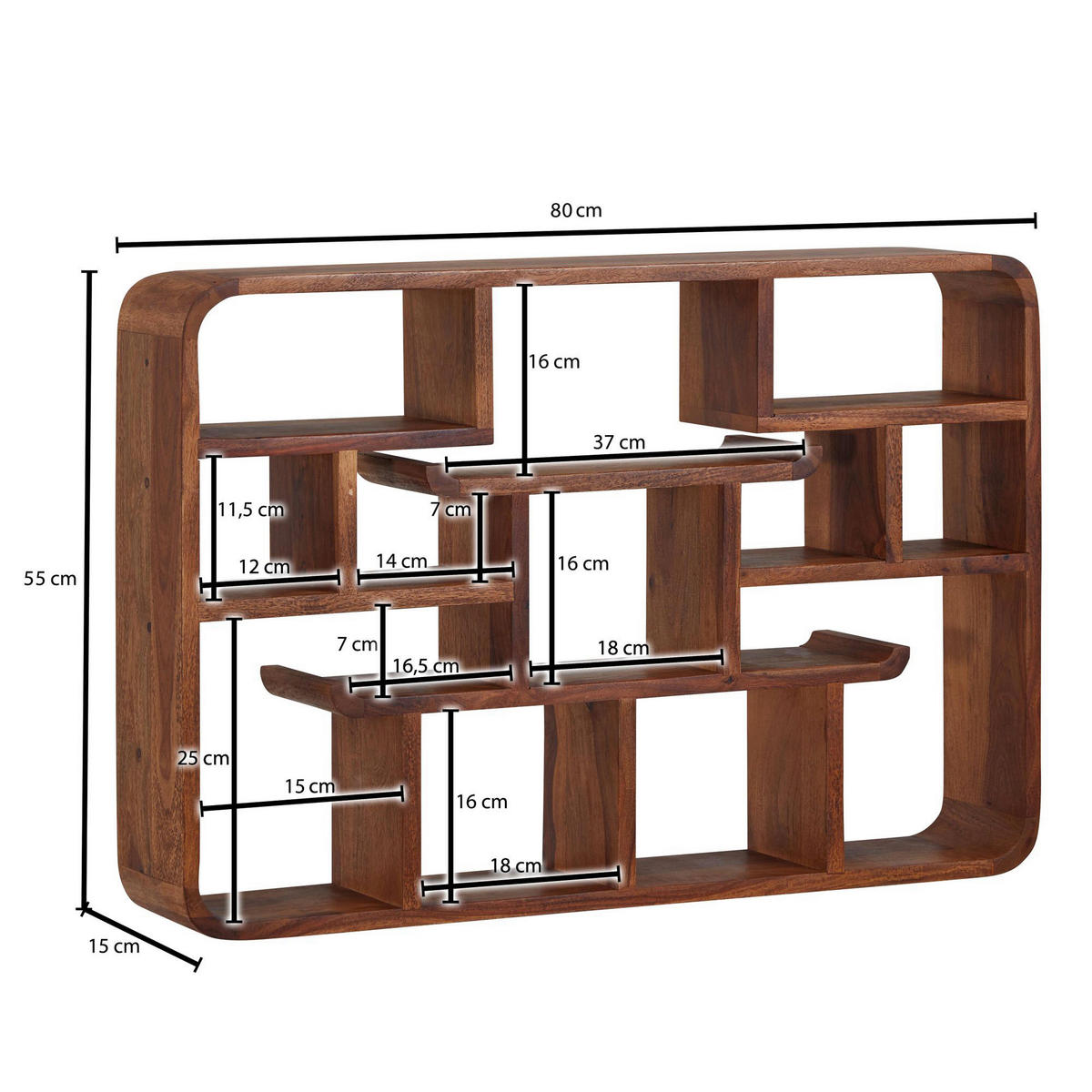 Wandregal rosenholz Holz B/H/T: ca. 80x55x15 cm Wandregal - rosenholz (80,00/55,00/15,00cm) - Wohnling