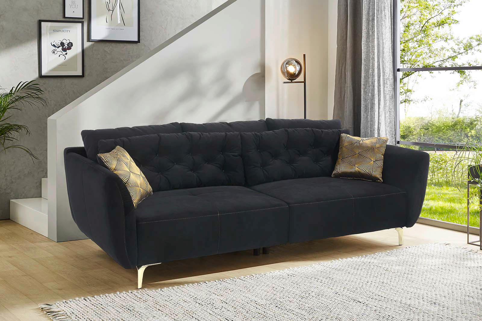 Sofa schwarz Microfaser B/H/T: ca. 251x90x110 cm Sheyla_Sofa_2,5-sitzig - gold/schwarz (251,00/90,00/110,00cm)