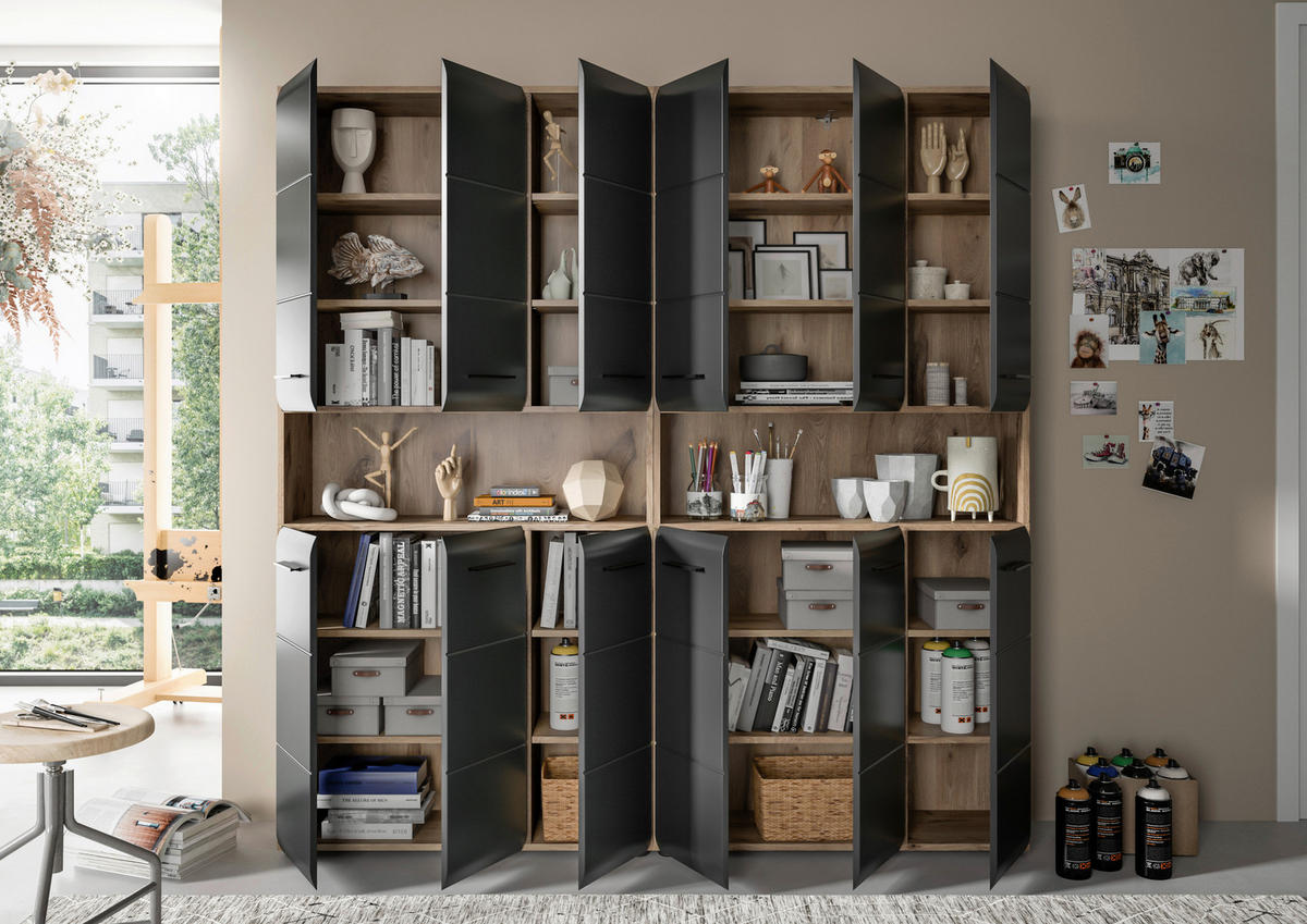 Badezimmer-Set Ice Nox Oak Nachbildung schwarz matt B/H/T: ca. 180x185x30 cm Ice - schwarz (180,00/185,00/30,00cm) - xonox.home
