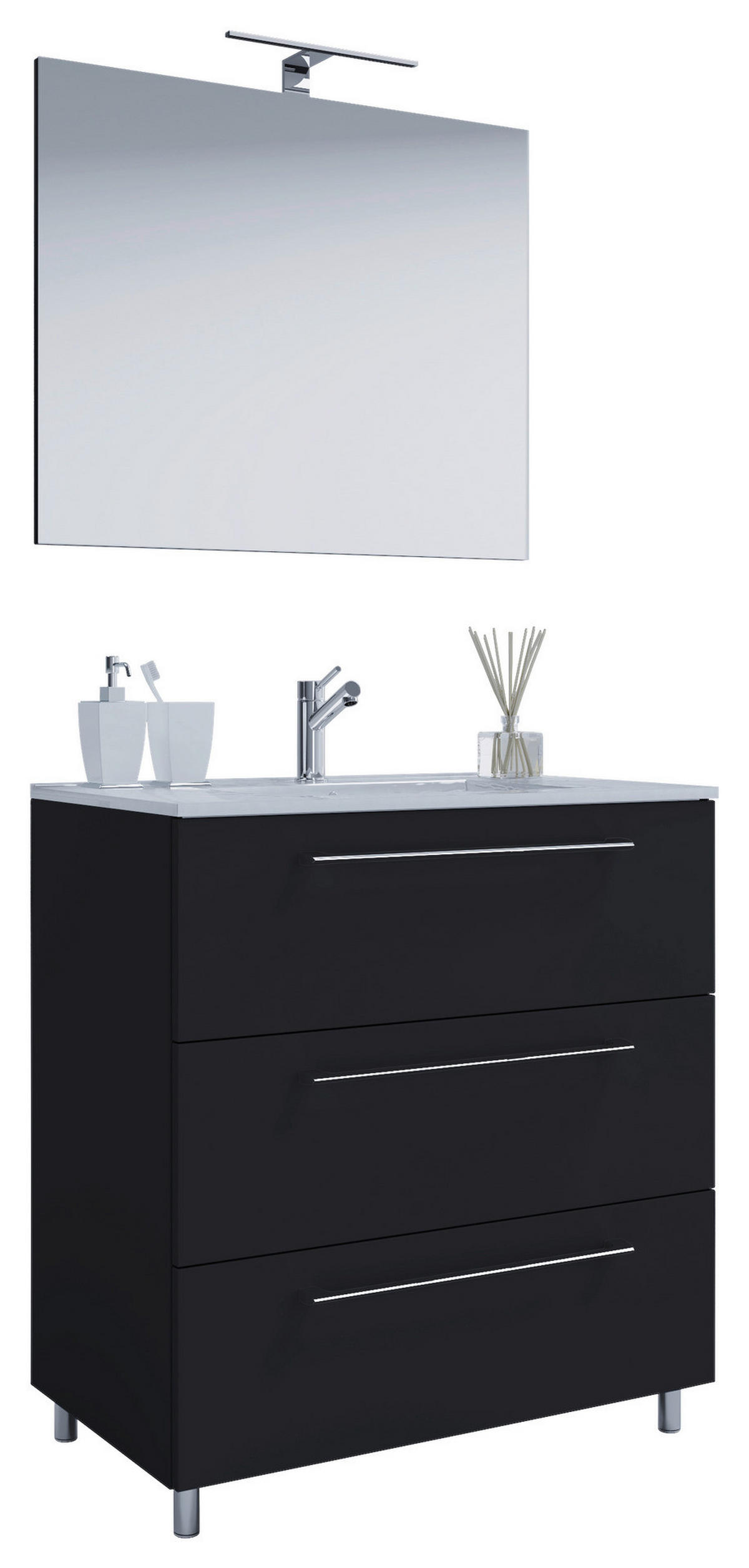 Waschplatz 3tlg-Schubo schwarz B/H/T: ca. 80x86x46 cm 3tlg-Schubo - schwarz (80,00/86,00/46,00cm) - VCM Möbel