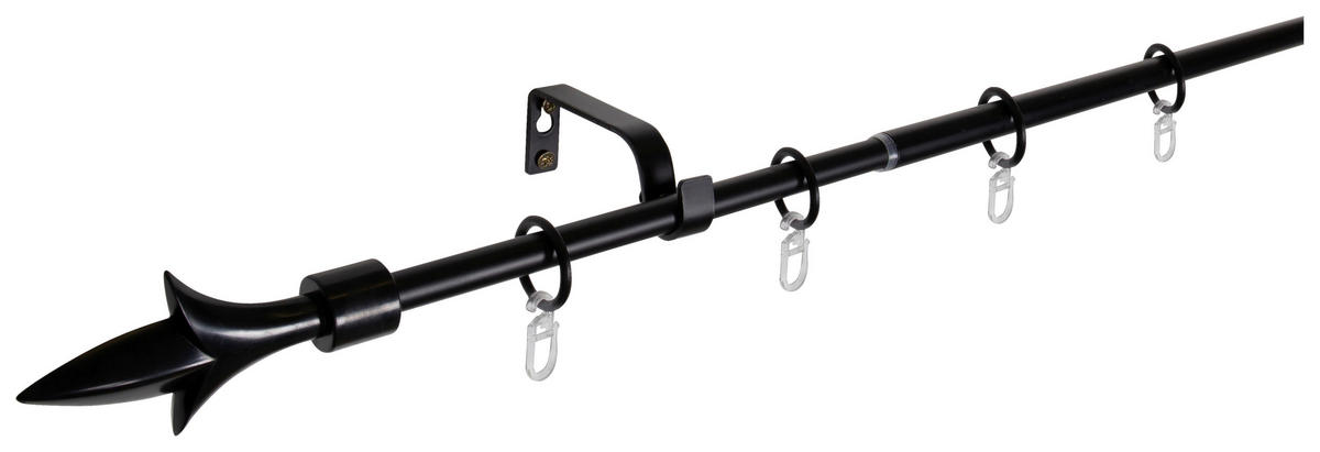 Gardinenstange schwarz Aluminium ausziehbar von ca. 130 bis 240 cm 1.0 Läufe Gardinenstange_Lance - schwarz