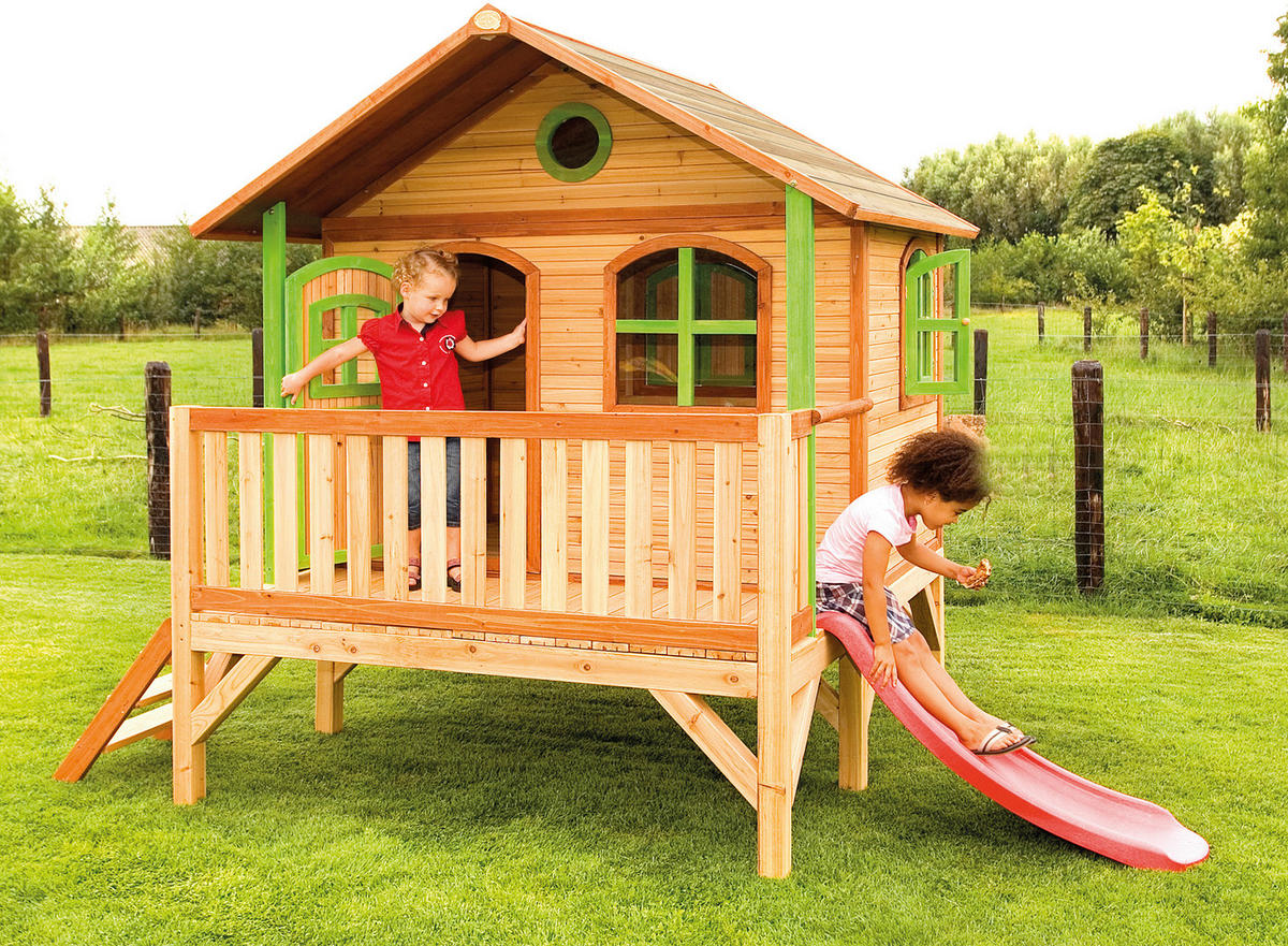 AXI Spielhaus Stef braun B/H/L: ca. 349x233x212 cm Stef - braun/rot (212,00/349,00/233,00cm) - AXI