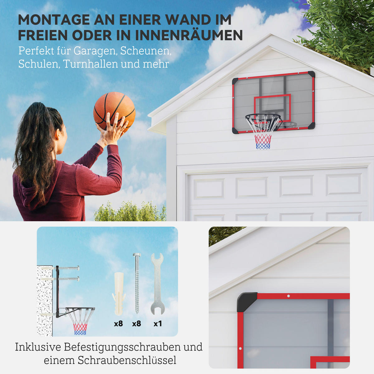 SPORTNOW Basketballkorb rot Kunststoff B/H/L: ca. 61x73x113 cm Basketballkorb - rot/schwarz (113,00/61,00/73,00cm) - SPORTNOW