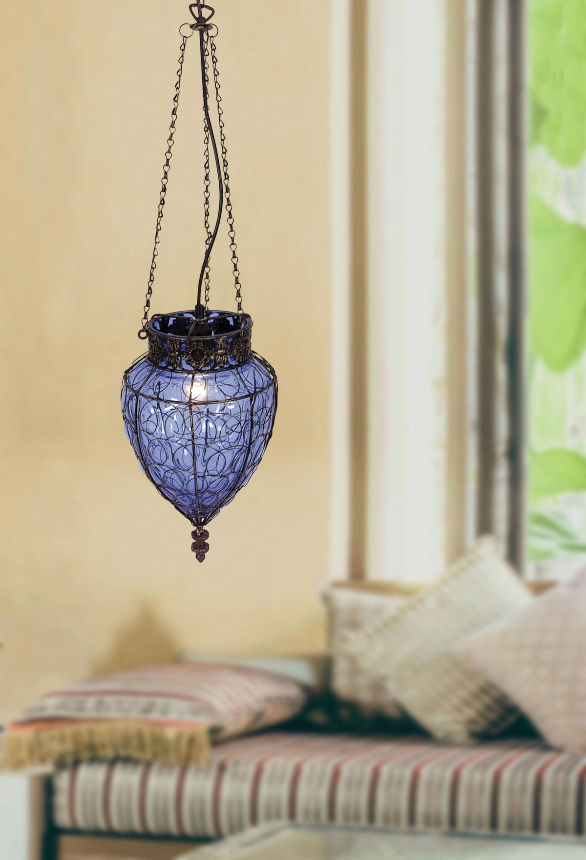 Näve Leuchten Pendelleuchte blau Glas Metall B/H/T/D: ca. 25x39x25x25 cm E27 1 Brennstellen ORIENT - blau (25,00/39,00/25,00cm) - Näve Leuchten
