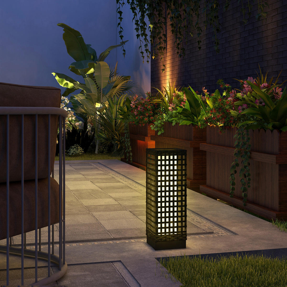 Solarleuchte 867-130V00BK schwarz Polypropylen Edelstahl Polyrattan B/H/L: ca. 15,5x15,5x46 cm Rattan_Solarleuchte - schwarz (46,00/15,50/15,50cm) - Outsunny