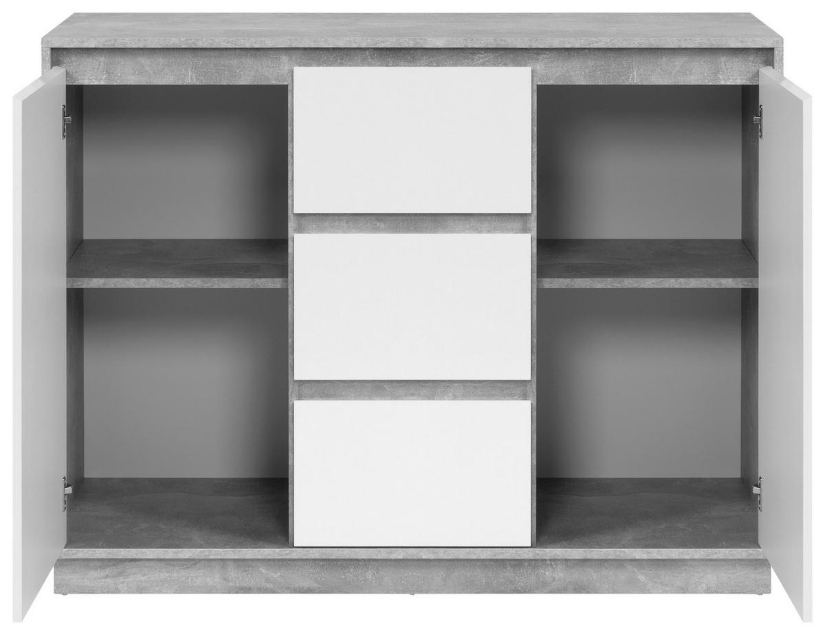 Kommode Phoenix Beton Optik weiß glänzend B/H/T: ca. 117x88x40 cm Phoenix - Beton/weiß (117,00/88,00/40,00cm)