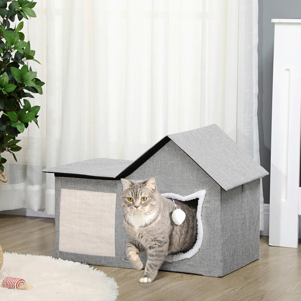 PawHut Katzen-Zubehör grau Polypropylen B/H/L: ca. 41x65x45,5 cm Katzenhöhle - grau (45,50/41,00/65,00cm) - PawHut