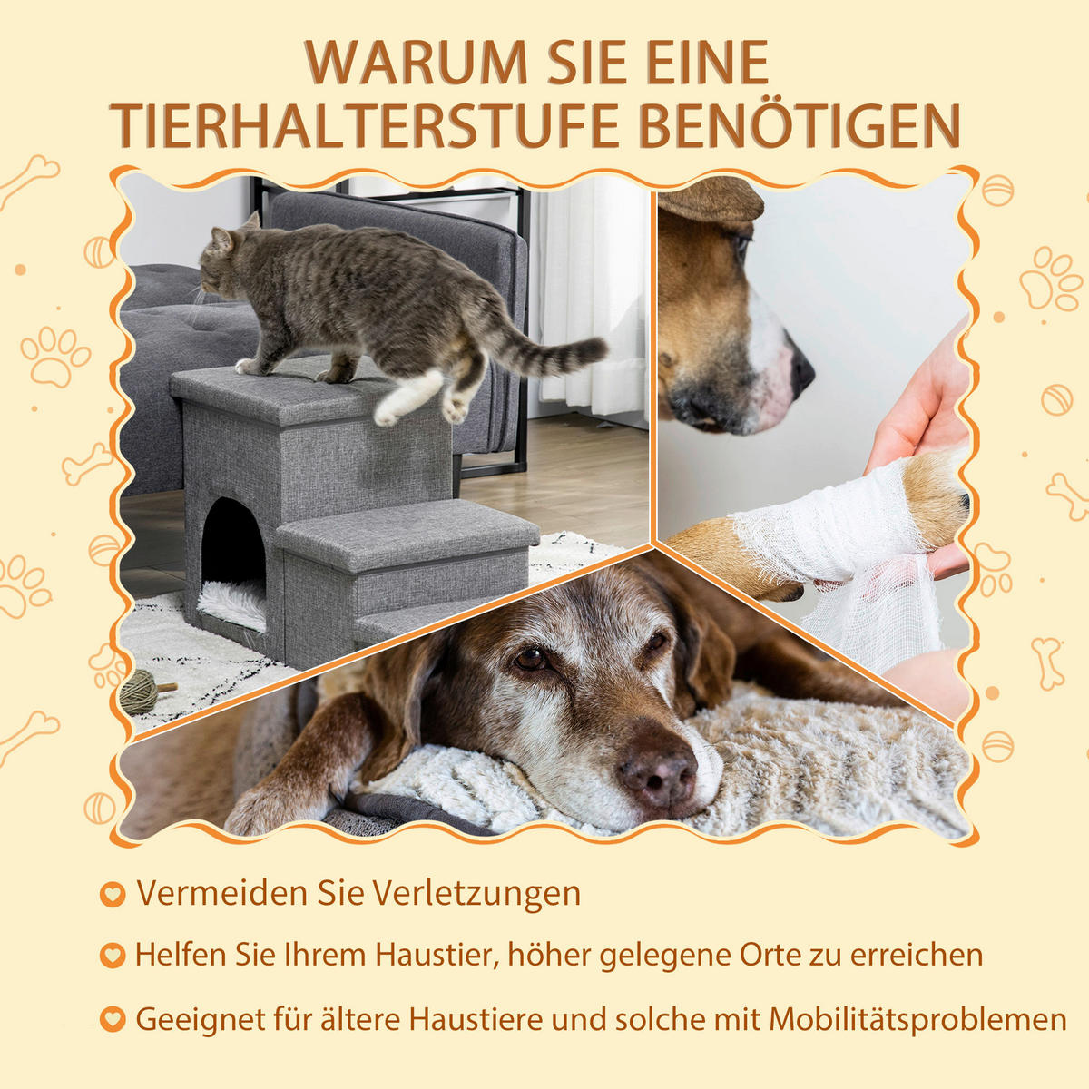PawHut Katzentreppe grau Polyester B/H/L: ca. 33x40,5x73,5 cm Katzentreppe - grau (73,50/33,00/40,50cm) - PawHut