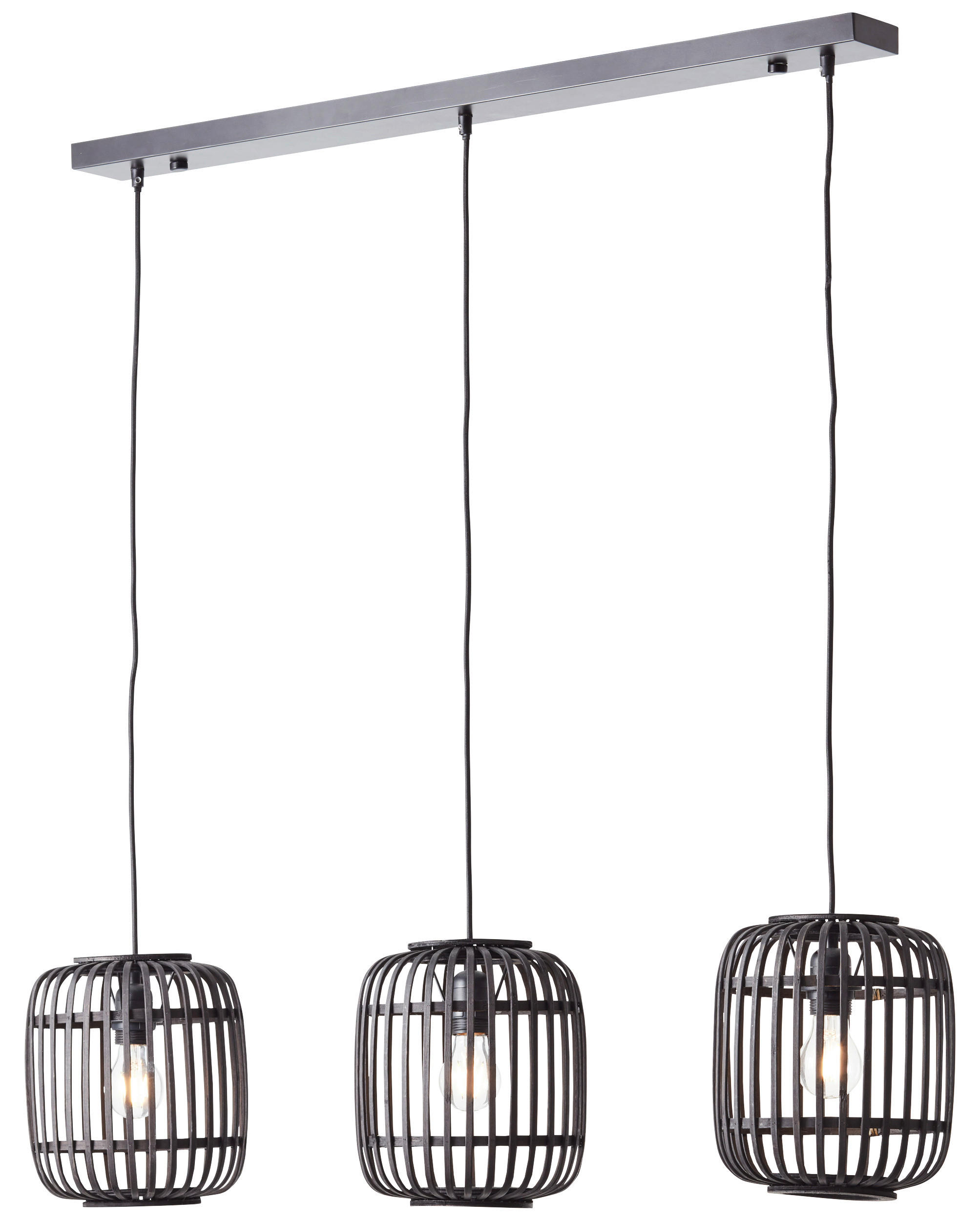 Brilliant Pendelleuchte Woodrow 93778/76 natur schwarz Bambus Metall B/H/T: ca. 105x125x21,5 cm E27 3 Brennstellen Pendelleuchte Woodrow 93778/76 - natur/schwarz (105,00/125,00/21,50cm) - Brilliant