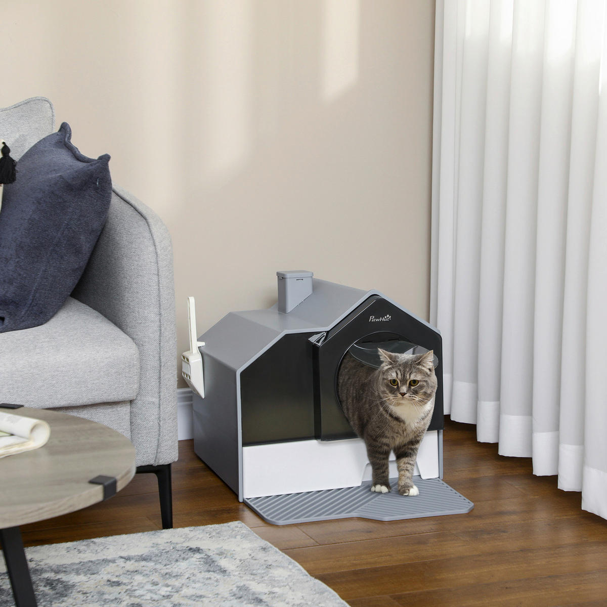 PawHut Katzen-Zubehör grau Polypropylen B/H/L: ca. 45x47x42 cm Katzentoilette - grau (42,00/45,00/47,00cm) - PawHut