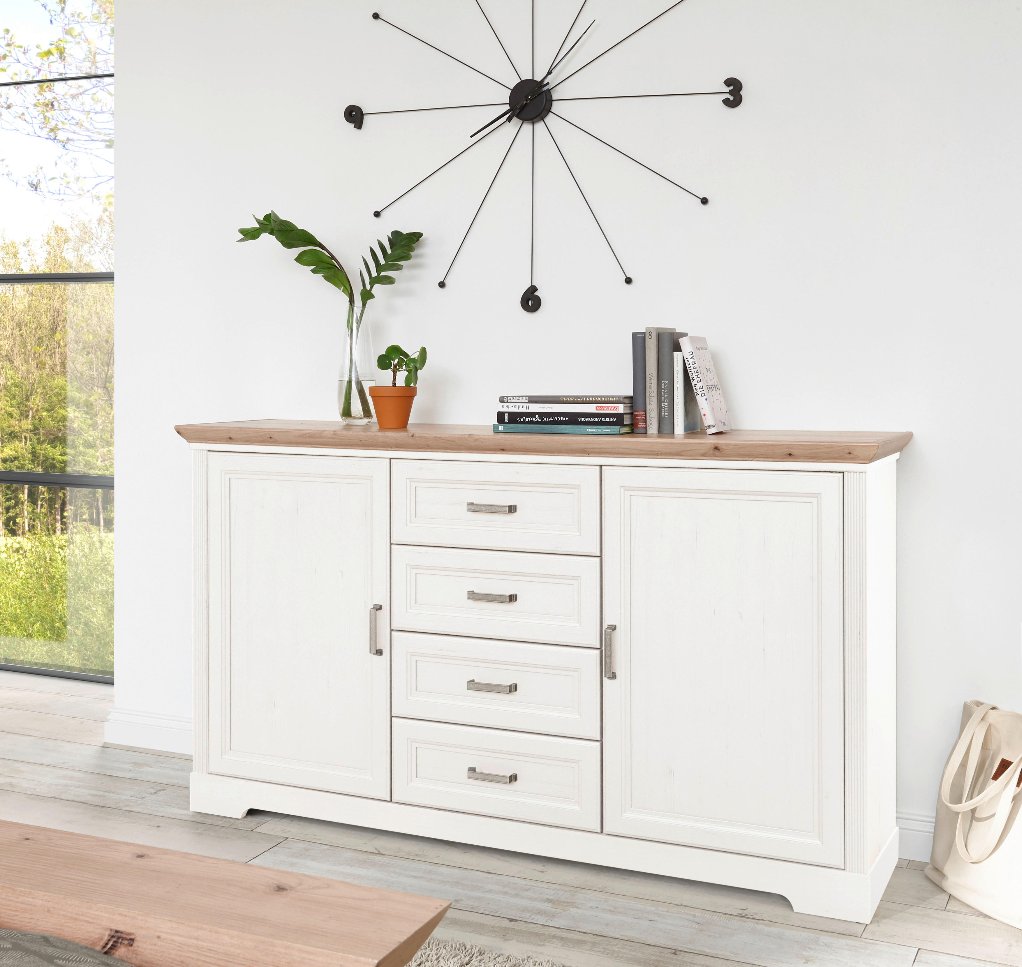 Kommode Jasmin Eiche Artisan Nachbildung weiß Pinie Nachbildung B/H/T: ca. 164x90x41 cm Jasmin - Eiche/weiß (164,00/90,00/41,00cm)