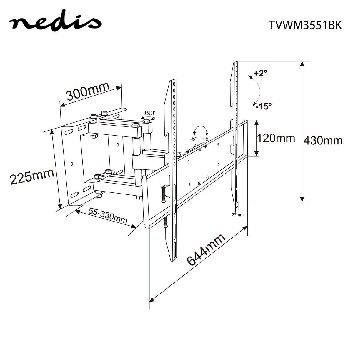 Nedis TV-Wandhalterung schwarz TV-Wandhalterung_Nedis - schwarz (43,00/64,20/37,50cm) - Nedis