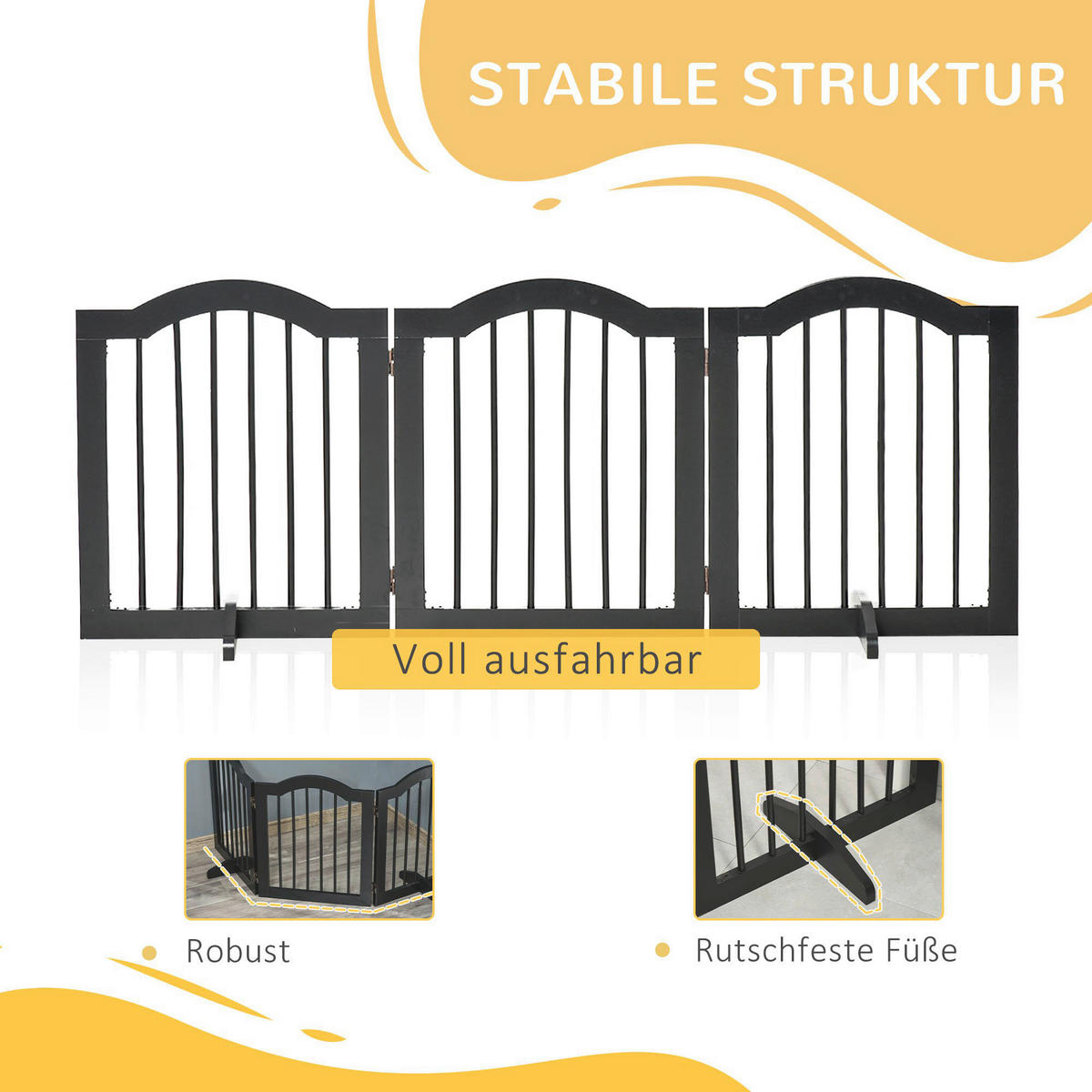 PawHut Hunde-Schutzgitter schwarz Polypropylen B/H/L: ca. 29,5x154,5x61 cm Hunde-Absperrgitter - schwarz (61,00/29,50/154,50cm) - PawHut