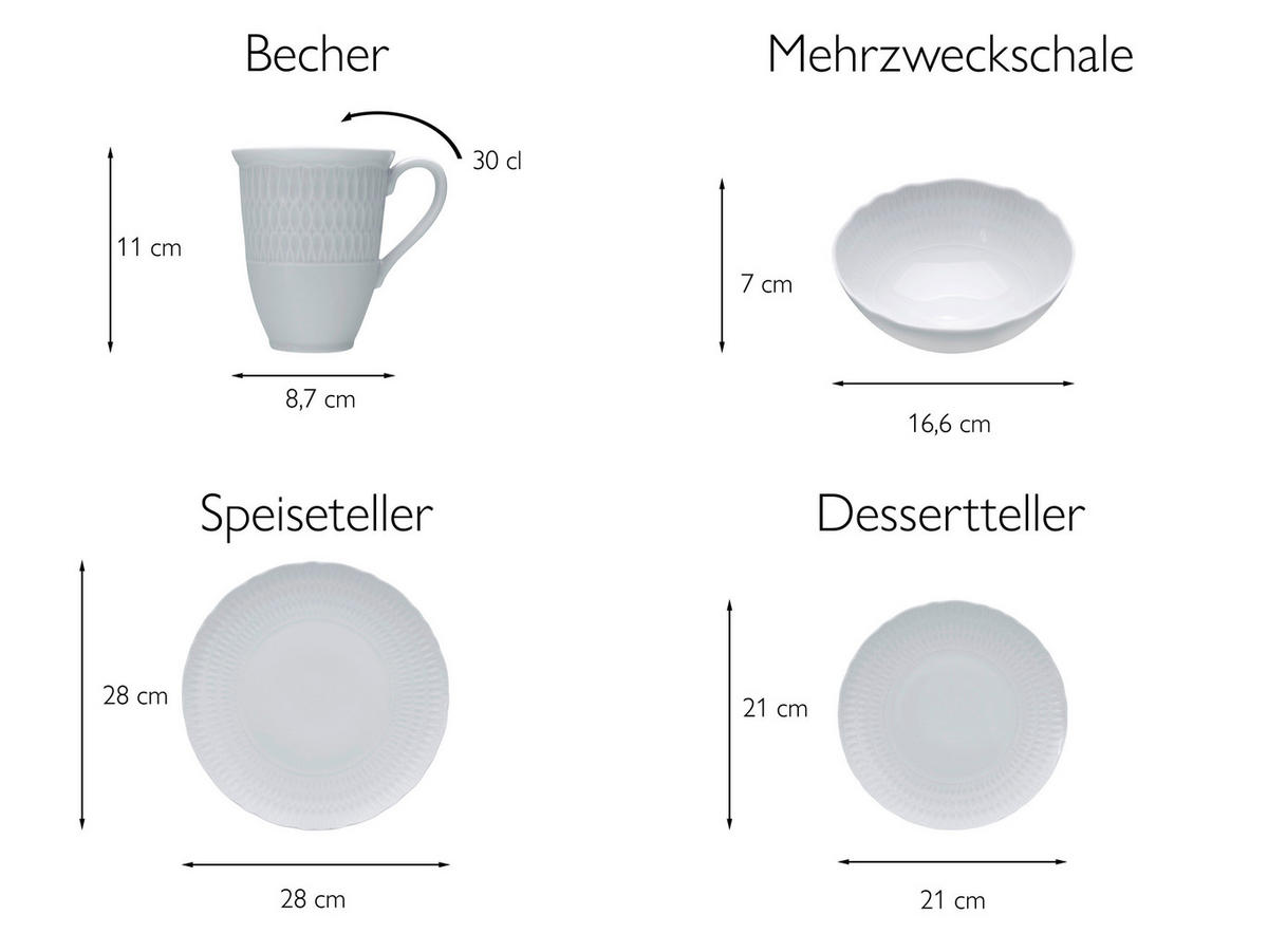 CreaTable Kombiservice Sofia weiß Porzellan 16 tlg. Sofia - weiß - CreaTable