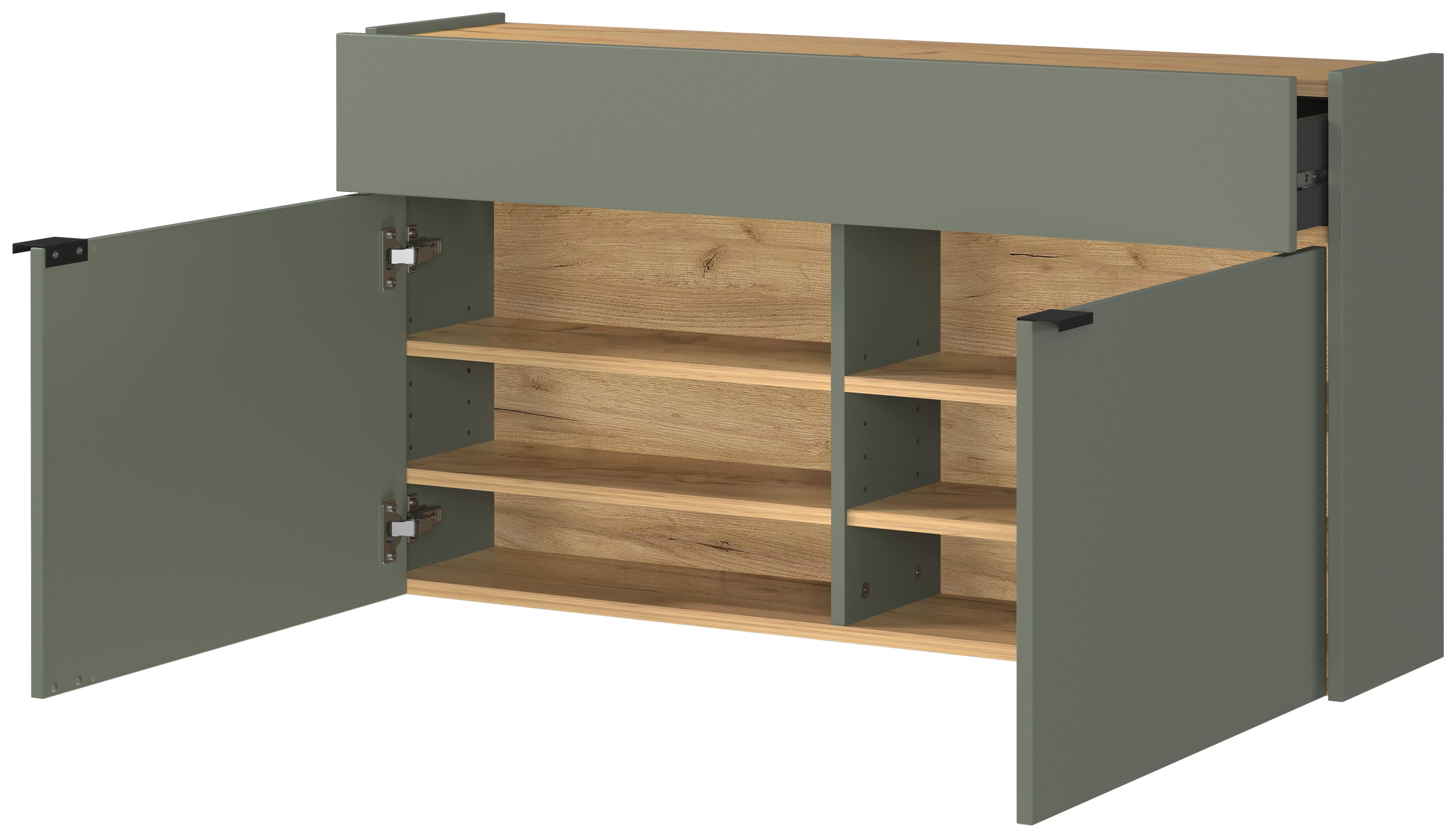 Garderobe 7937-629 grün Eiche Navarra Nachbildung B/H/T: ca. 110x200x22 cm 7937-629 - Eiche/grün (110,00/200,00/22,00cm) - Germania