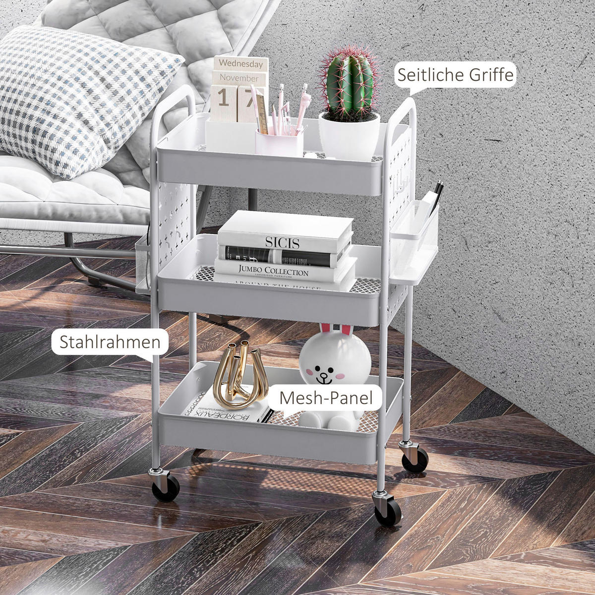 HOMCOM Küchenwagen weiß Edelstahl B/H/L: ca. 30,5x53,5x75 cm Küchenwagen - weiß (75,00/30,50/53,50cm) - HOMCOM