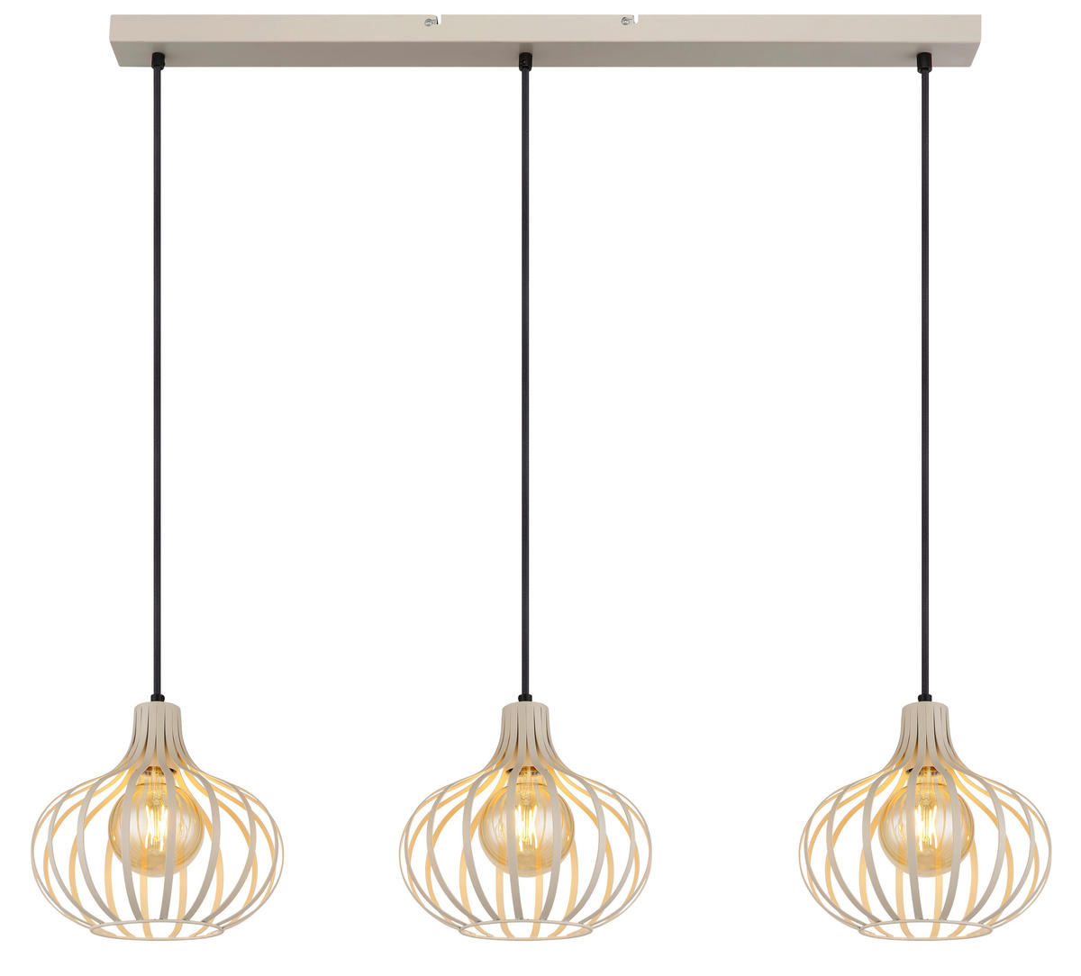 GLOBO Pendelleuchte MATEO 33370319 schwarz sand creme Metall B/H/L: ca. 103x150x25 cm E27 3 Brennstellen MATEO - sand/creme (25,00/103,00/150,00cm) - GLOBO