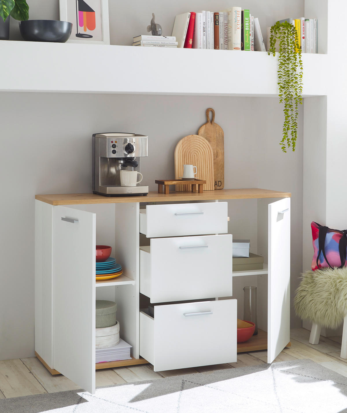Kommode BC 1035 weiß Eiche Artisan Nachbildung B/H/T: ca. 135x86x38 cm BC 1035 - Eiche/weiß (135,00/86,00/38,00cm)
