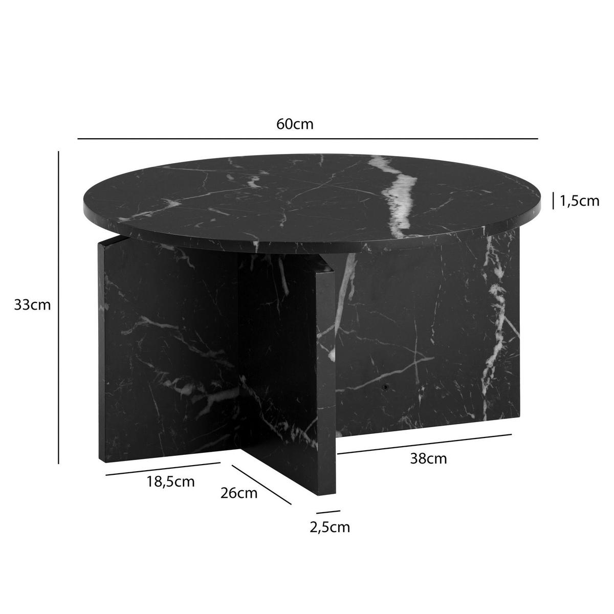 Couchtisch schwarz Marmor Optik B/H/T: ca. 60x33x60 cm Couchtisch - schwarz (60,00/33,00/60,00cm) - Wohnling