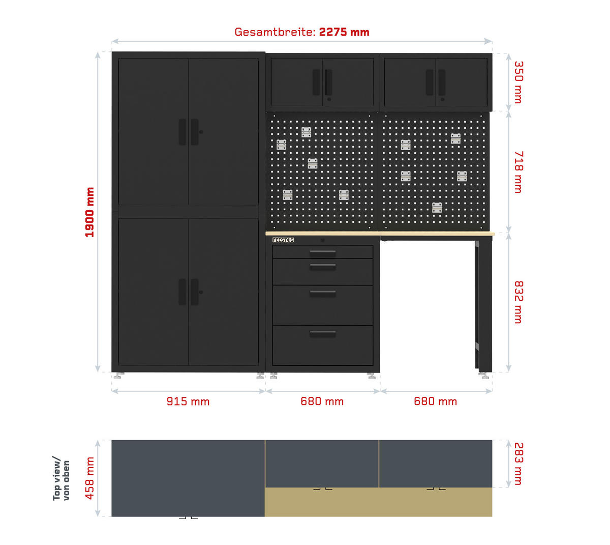 Werkzeugschrank Monos schwarz B/H/L: ca. 228x190x46 cm Monos - schwarz (46,00/228,00/190,00cm) - Feistos