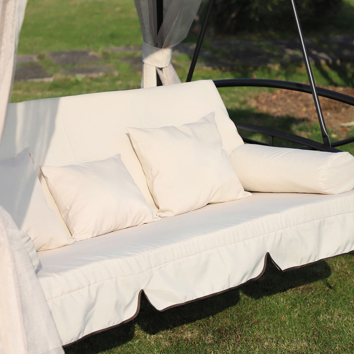Outsunny Hollywoodschaukel beige Stahl B/H/L: ca. 165x243x245 cm Hollywoodschaukel - beige/schwarz (245,00/165,00/243,00cm) - Outsunny