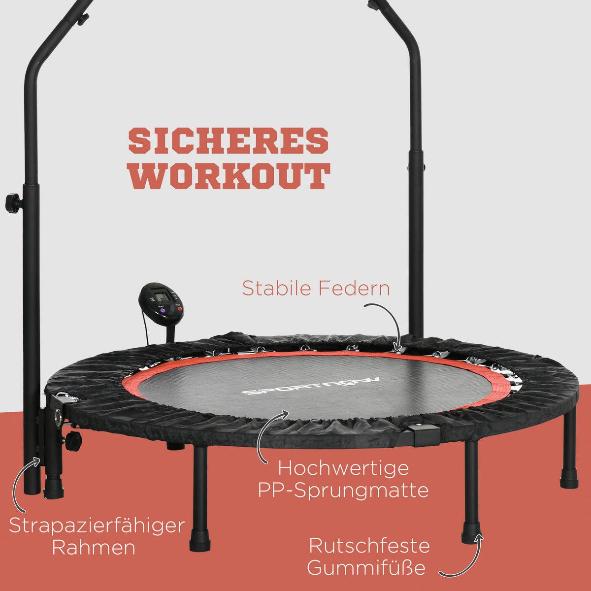 SPORTNOW Trampolin rot Nylon B/H/L: ca. 102x123x102 cm Trampolin - rot/schwarz (102,00/102,00/123,00cm) - SPORTNOW