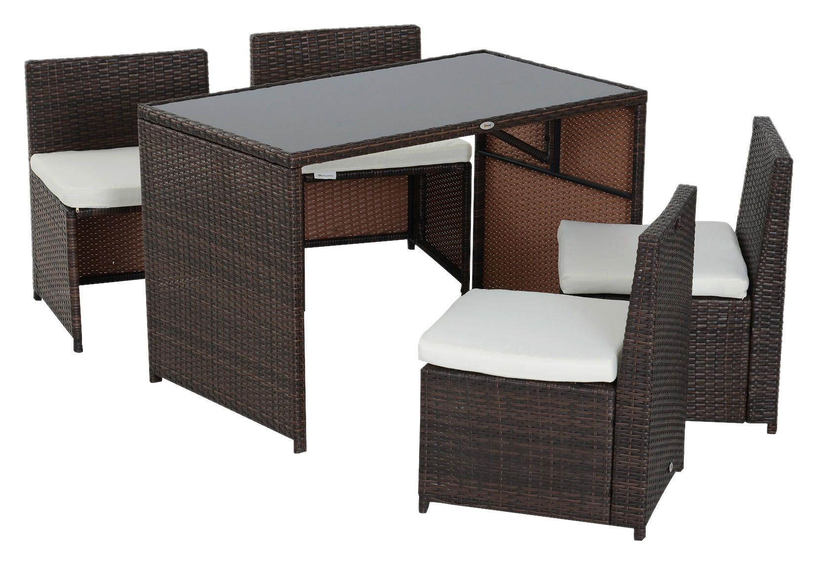 Outsunny Garnitur braun Polyrattan Polyrattan_Garnitur_5tlg. - braun/creme - Outsunny