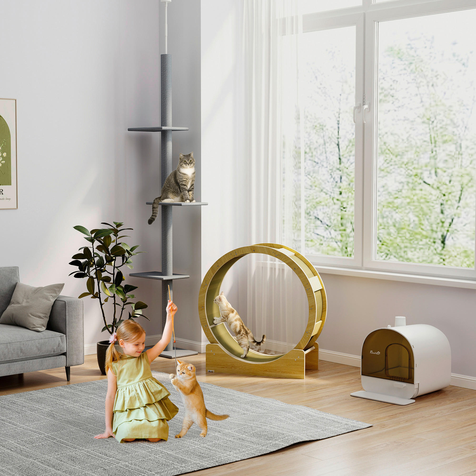 Thumbnail - PawHut Katzenlaufrad Eiche Papier B/H/L: ca. 33,5x94x91 cm