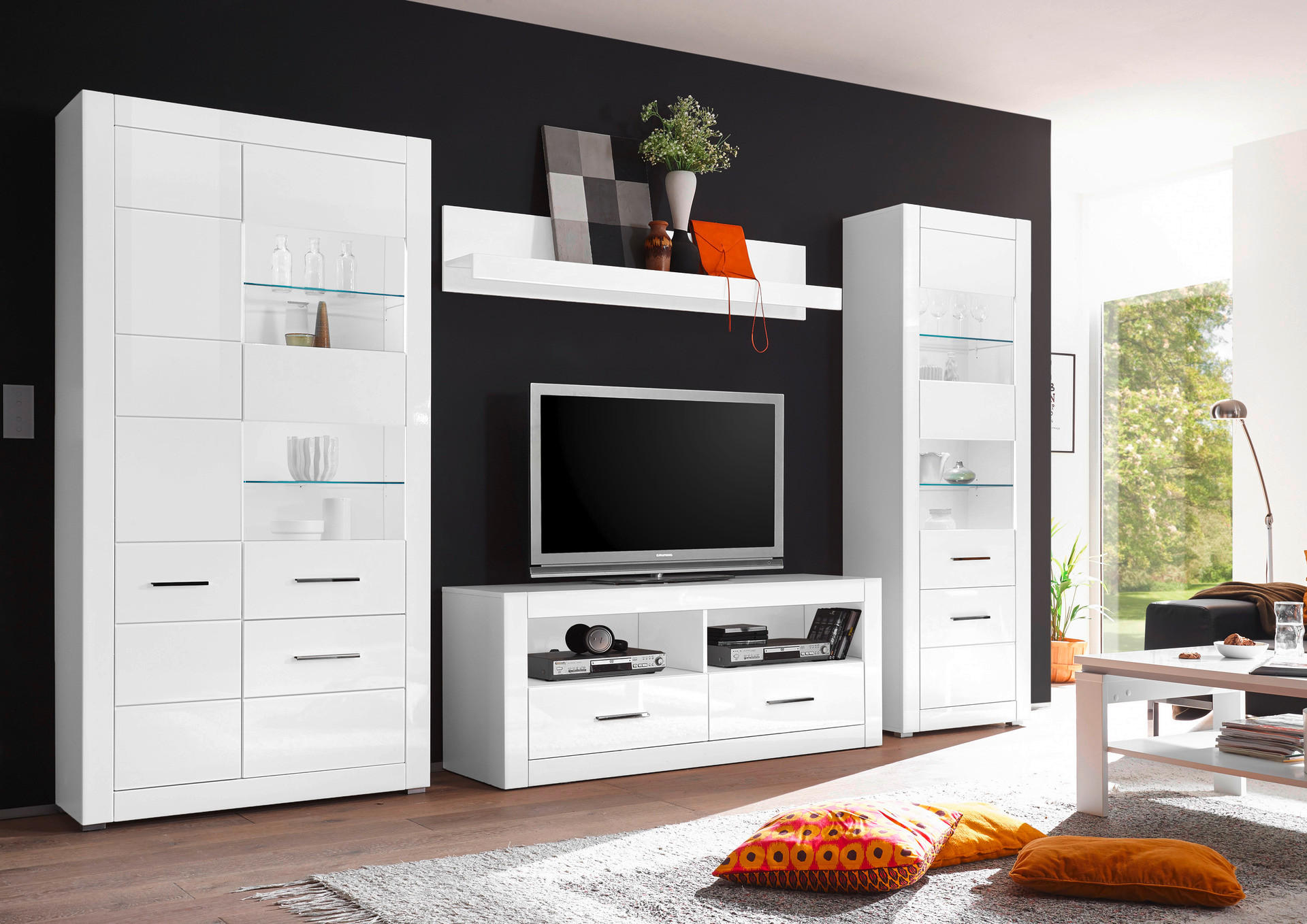 Thumbnail - Wohnwand Bianco weiß weiß Hochglanz B/H/T: ca. 315x196x45 cm