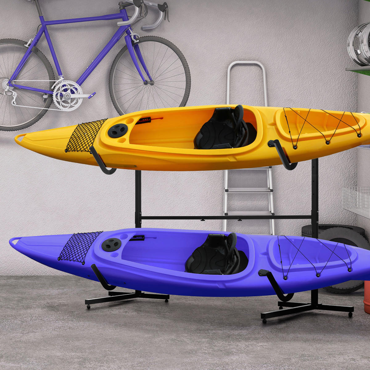 SPORTNOW Outdoor-Aktivitäten schwarz Edelstahl B/H/L: ca. 72,5x240x157 cm Kajak_Gestell - schwarz (157,00/72,50/240,00cm) - SPORTNOW