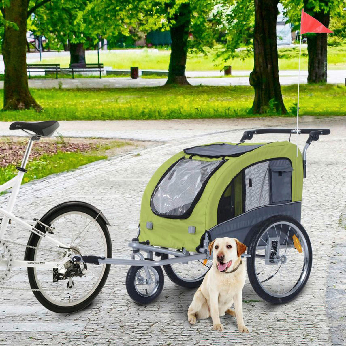 PawHut Fahrradanhänger f. Hunde D00-051 20 Zoll 1 Gänge grün grün B/H/L: ca. 90x110x130 cm Radanhänger f. Hunde D00-051 - grün/grau (130,00/90,00/110,00cm) - PawHut