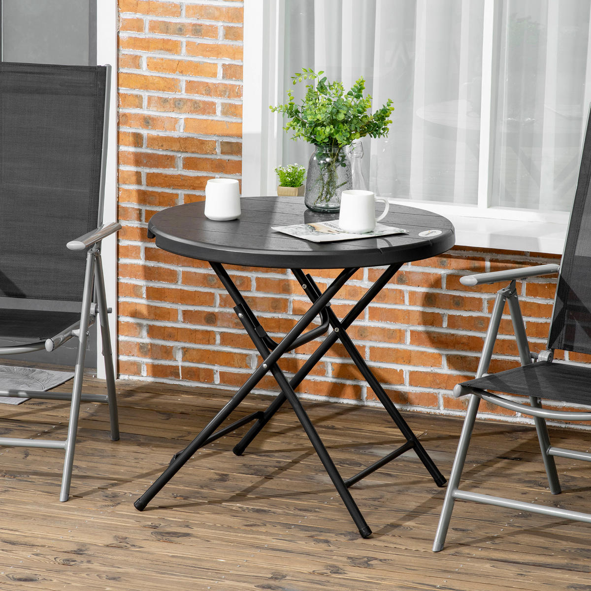 Outsunny Gartentisch dunkelgrau Polyethylen B/H/L: ca. 80x73x80 cm Gartentisch - dunkelgrau (80,00/80,00/73,00cm) - Outsunny
