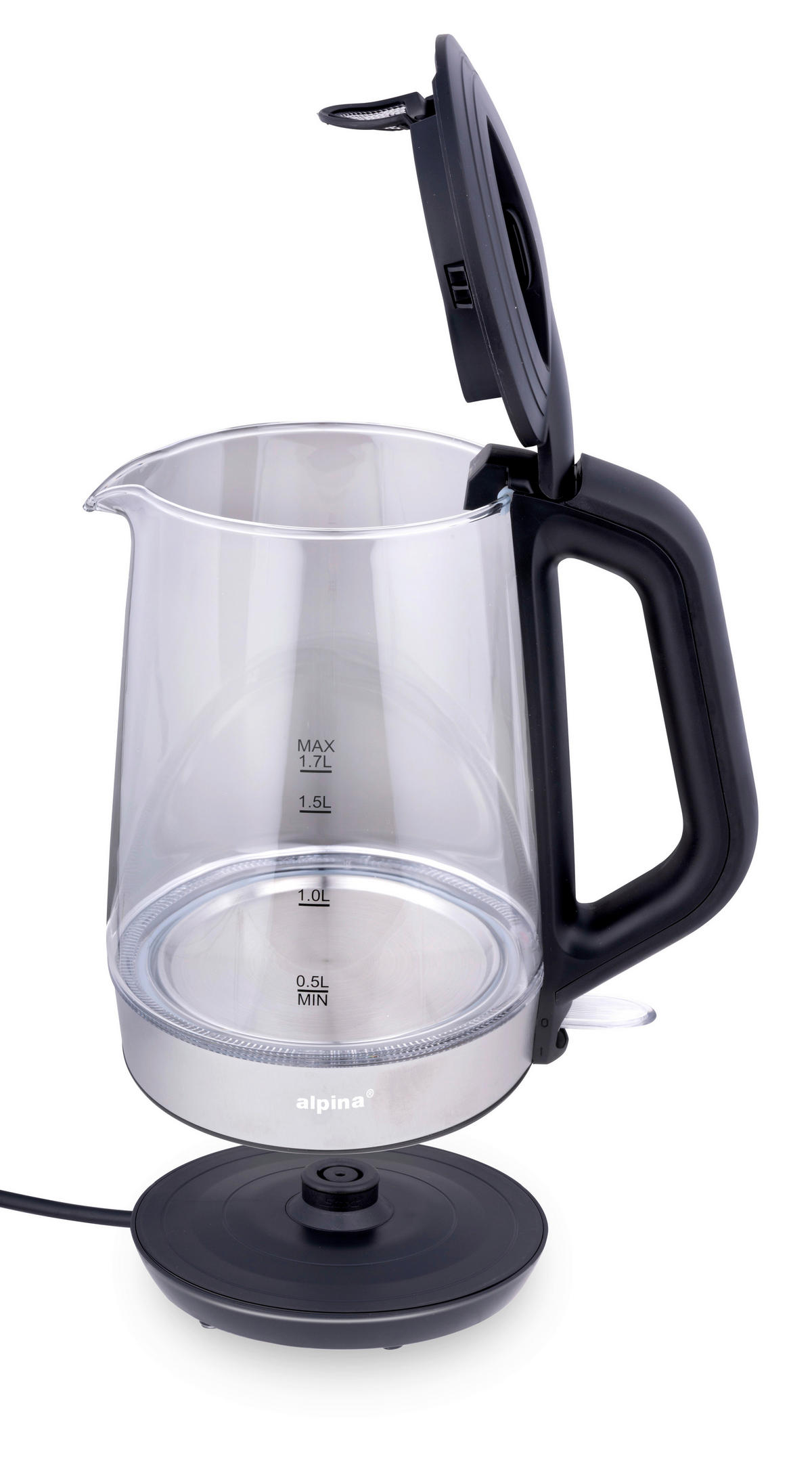 Alpina Glaswasserkocher schwarz Glas Edelstahl ca. 1,7 l Wasserkocher_Glas - schwarz (1,70l) - Alpina