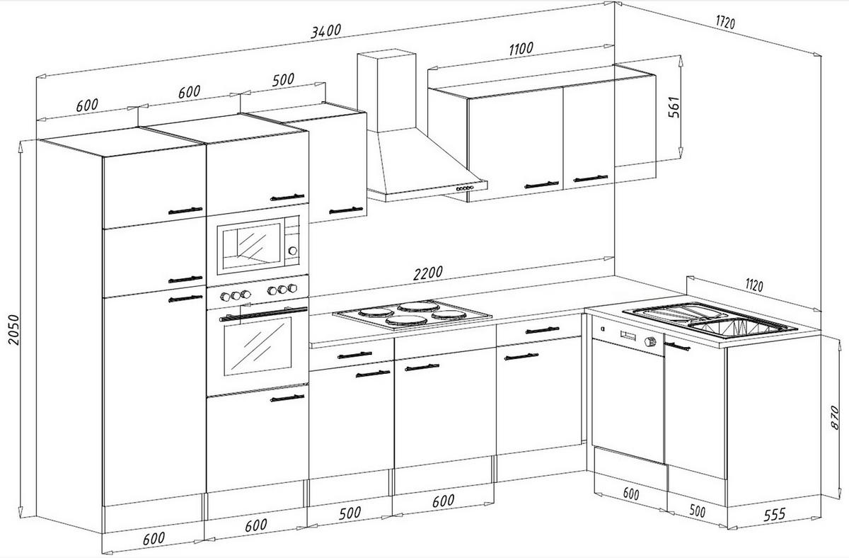 Respekta Winkelküche KBL340EYGMISGKE grau B/H/T: ca. 340x205x172 cm KBL340EYGMISGKE - Eiche/grau (340,00/205,00/172,00cm) - Respekta