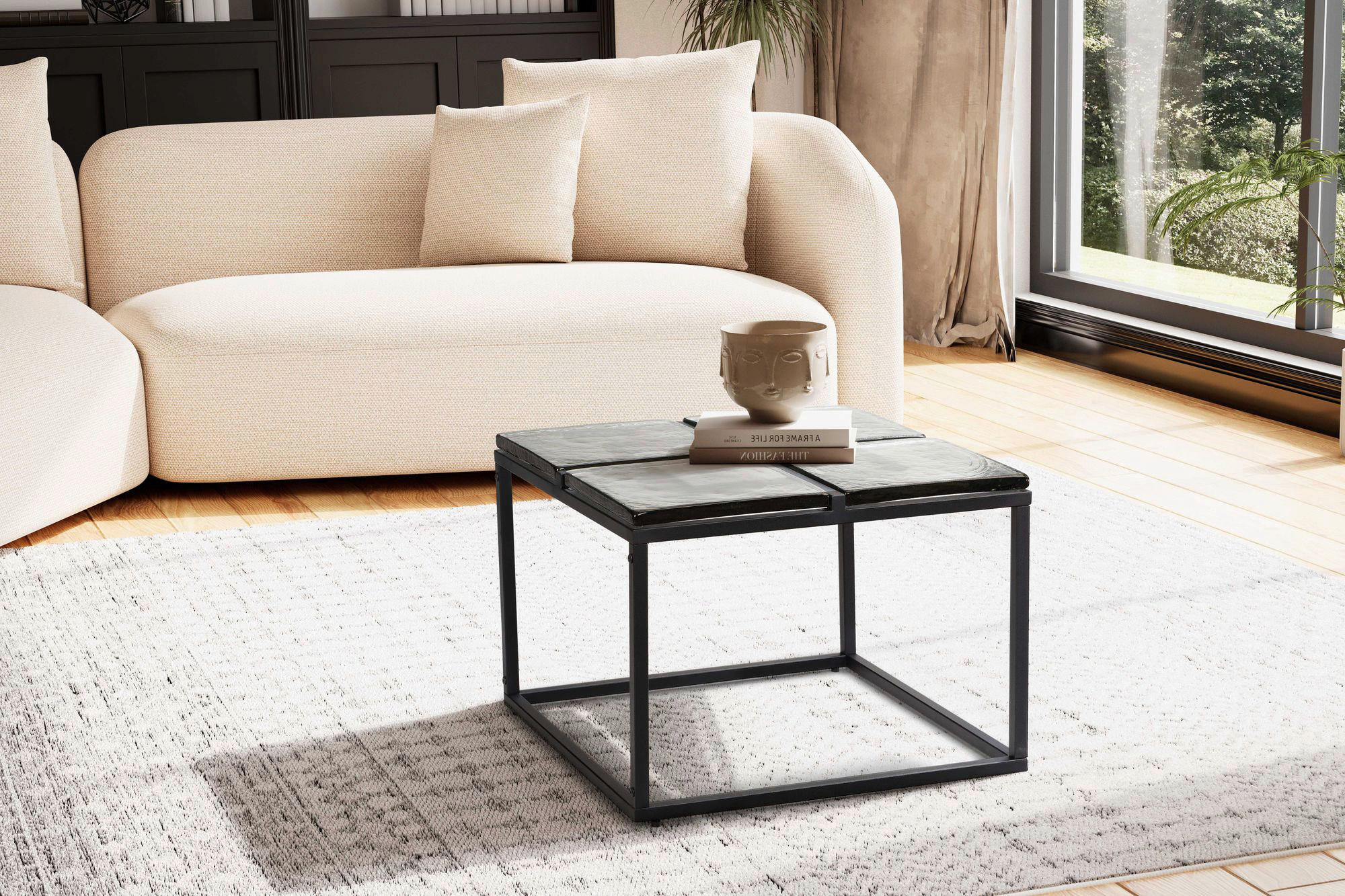 Couchtisch klar schwarz B/H/T: ca. 58x43,5x58 cm Couchtisch - klar/schwarz (58,00/43,50/58,00cm) - Wohnling