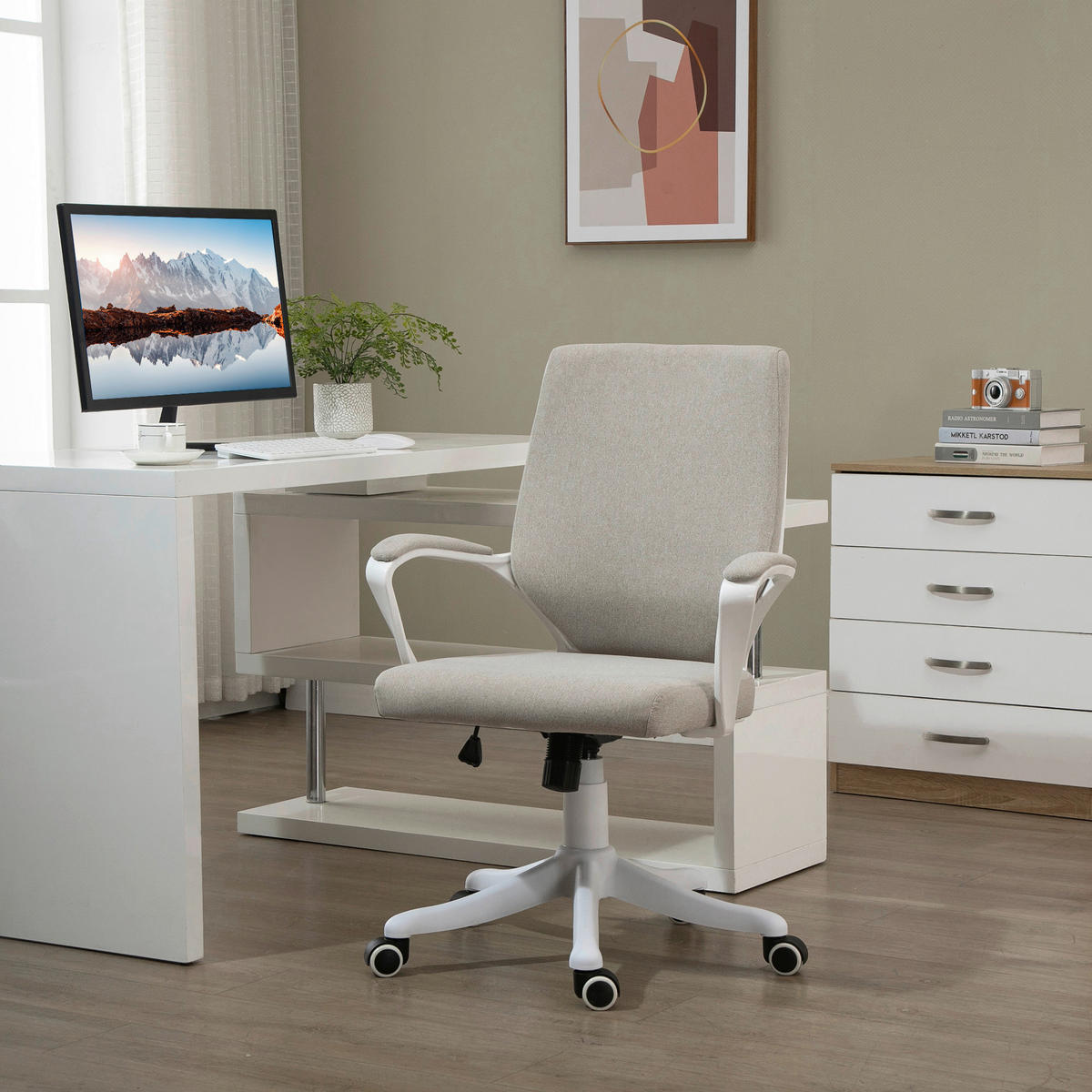 Drehstuhl 921-536BG beige weiß 921-536BG - beige/weiß (62,00/92,00/69,00cm) - Vinsetto