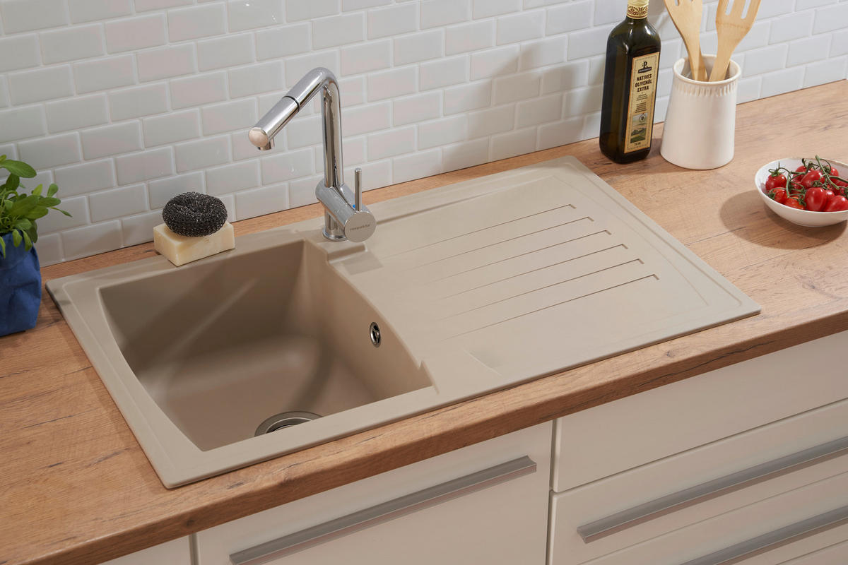 Respekta Einbauspüle Boston 86 x 50 B sandbeige Mineralite B/H/T: ca. 86x20x50 cm Boston 86 x 50 B - sandbeige (86,00/20,00/50,00cm) - Respekta