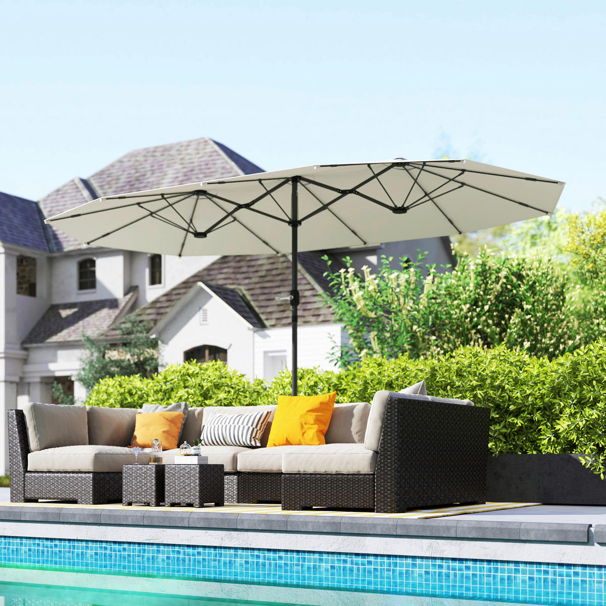 Outsunny Doppelsonnenschirm beige Stahl B/H/L: ca. 260x240x436 cm Doppelsonnenschirm - beige (436,00/260,00/240,00cm) - Outsunny