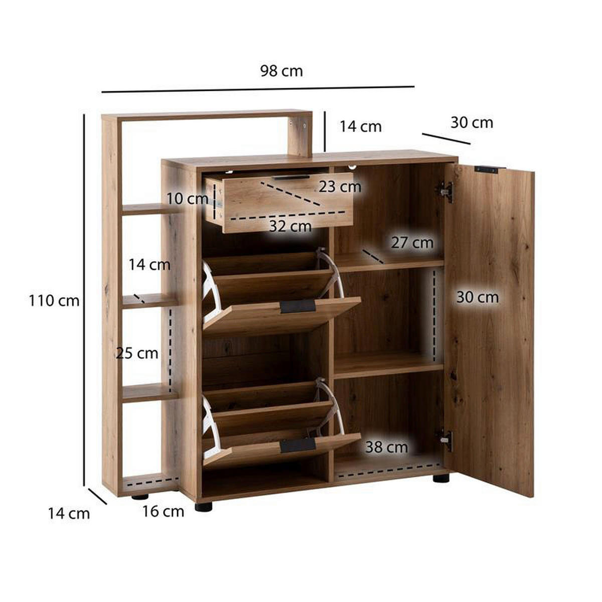 Schuhschrank natur Eiche Optik B/H/T: ca. 98x110x30 cm Schuhschrank - natur (98,00/110,00/30,00cm) - Wohnling
