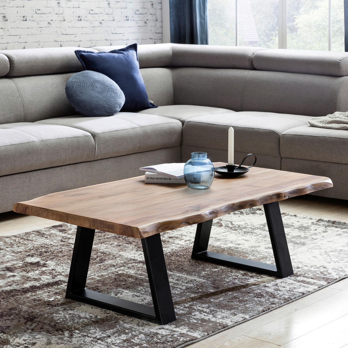 Couchtisch natur schwarz B/H/T: ca. 115x40x61 cm Couchtisch - natur/schwarz (115,00/40,00/61,00cm) - Wohnling