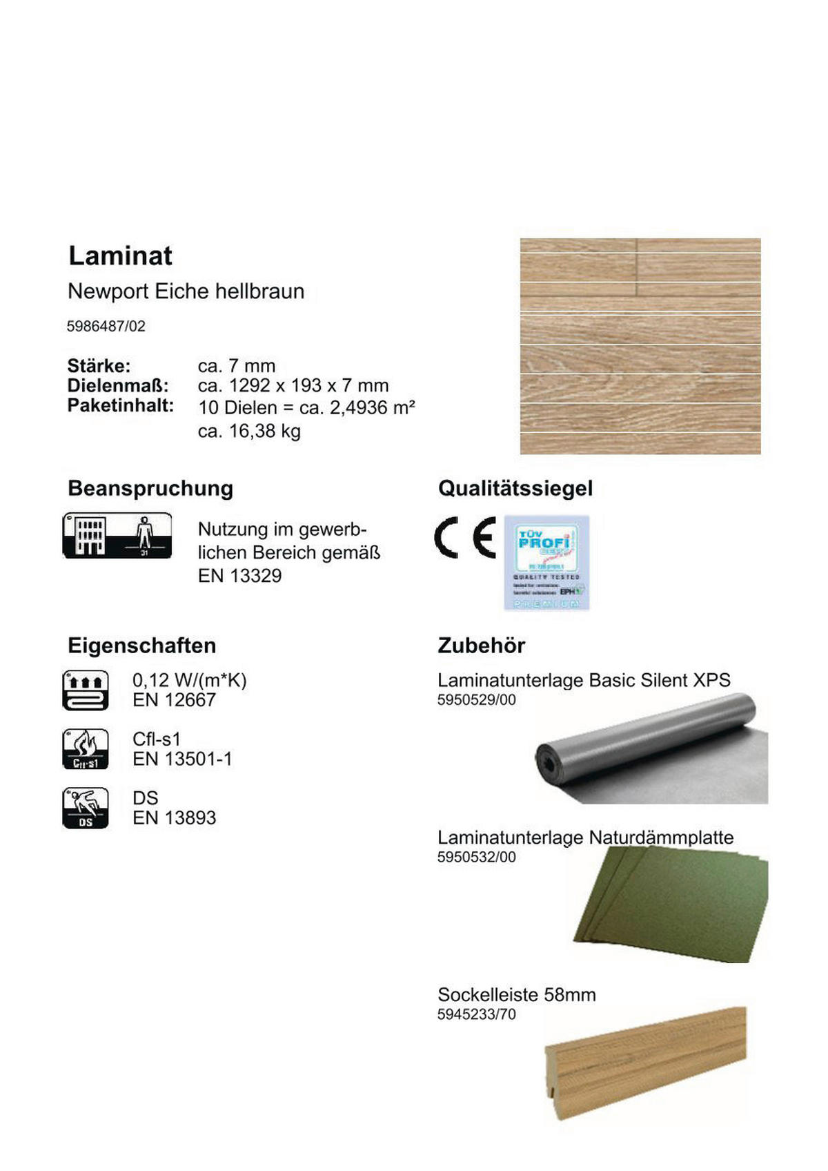 Laminatboden Newport ca. 2,4936m² im Paket  B/L: ca. 19,3x129,2 cm pro Paket Newport ca. 2,4936m² im Paket - hellbraun (19,30/129,20cm)