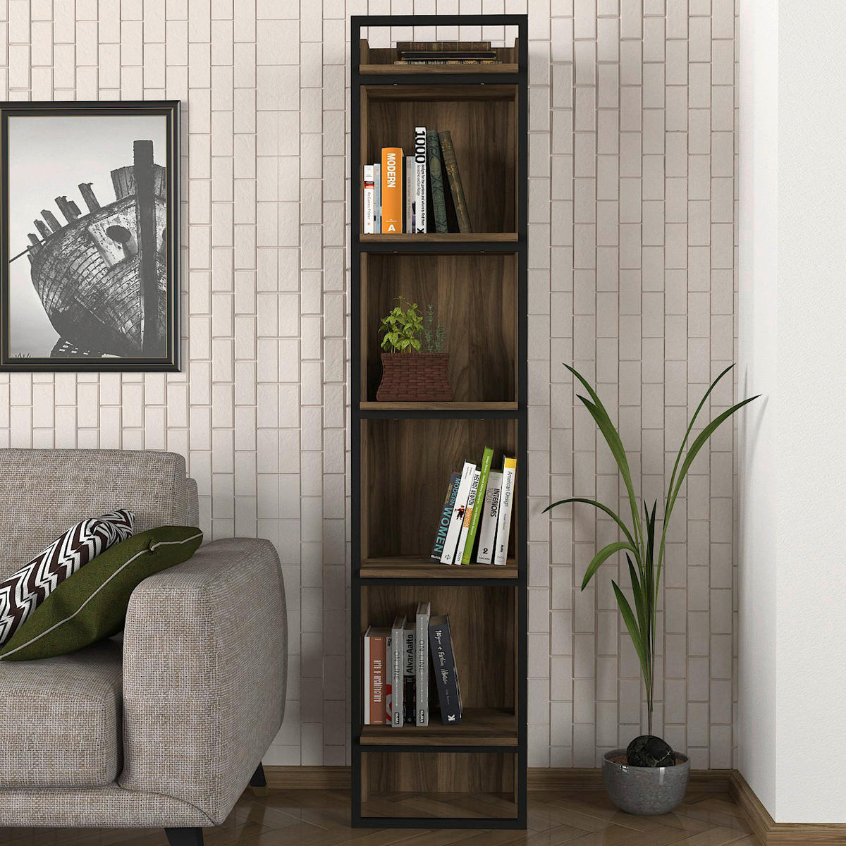 Regal Kelvin walnuss Nachbildung B/H/T: ca. 64x180x35 cm Kelvin - walnuss (64,00/180,00/35,00cm) - moebel17