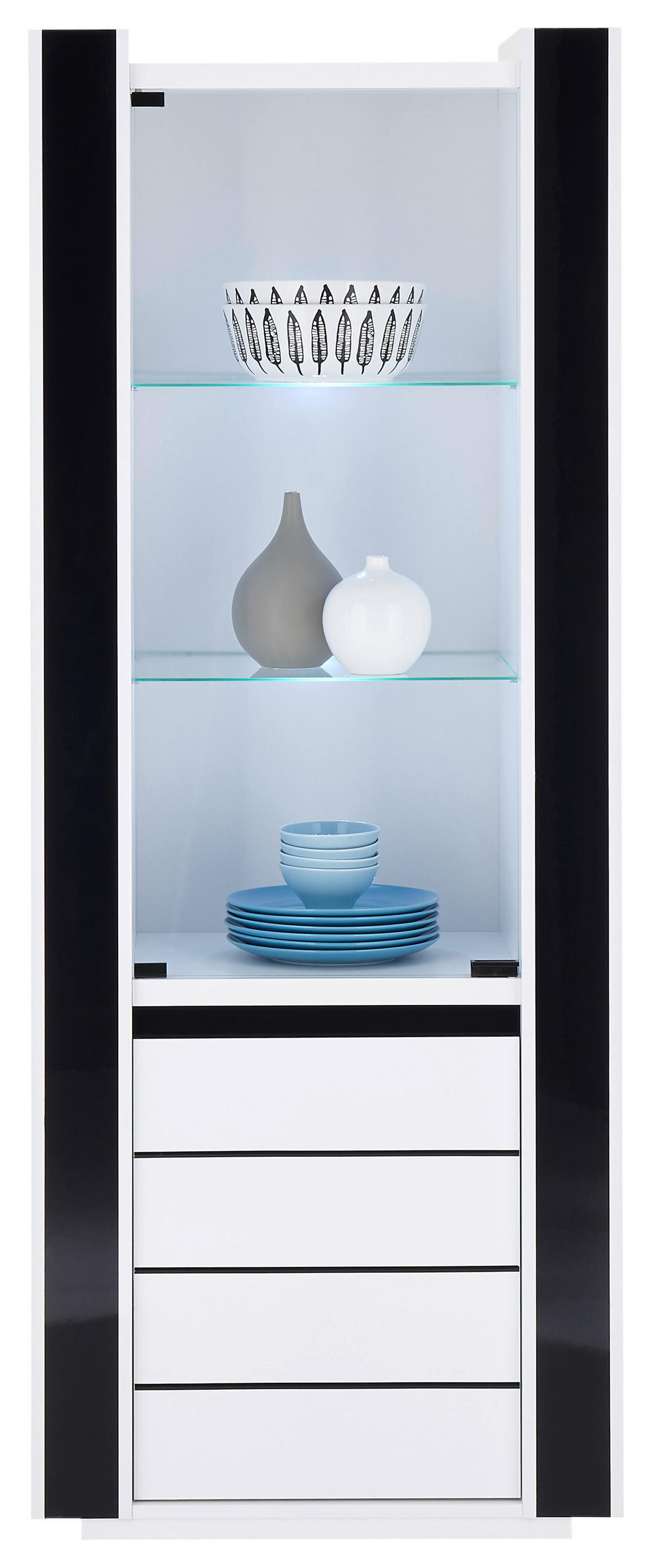 Vitrine Savona weiß Hochglanz schwarz Hochglanz B/H/T: ca. 73x185x45 cm Savona - weiß/schwarz (73,00/185,00/45,00cm)