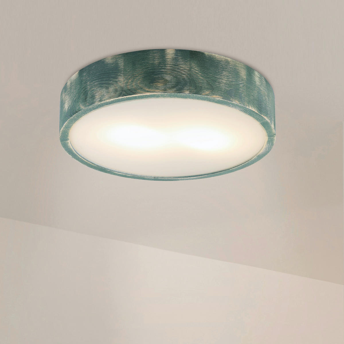 Lamkur Deckenleuchte grün hellbraun Holz Glas B/H/L: ca. 38x38x10 cm 2 Brennstellen Eveline - hellbraun/grün (10,00/38,00/38,00cm) - Lamkur